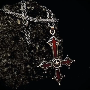 Red Black Gothic Punk Reverse Cross Pendant Vintage Statement Necklace for Fashion Lovers