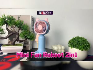 Rokeet Kipas Angin Stand Phone Mini Genggam Portable Karakter Lucu Serbaguna