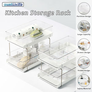 JustLiving 1PCS Kitchen Rack Drawer Under Sink Kitchen Storage | Pantry Spice Organizer | Kitchen Top Organizer Kitchen Double Shelves Multifunctional Organization Desktop Cosmetic Storage Drawer Pull-out Double Shelves