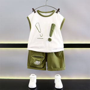 Boys Summer Short Sleeve Two-Piece Set Fashionable Casual Sportswear Cotton Blend Teenage Wear Trendy Outfit for Kids