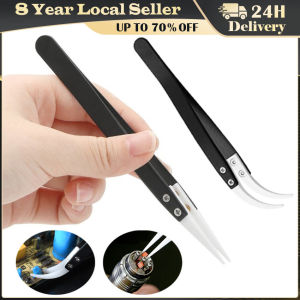 Anti-Static Ceramic Tweezers Stainless Steel Industrial Ceramic Tweezers Insulated Straight/Curved Tip Black-Whit Tweezers