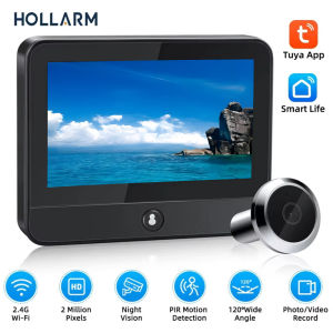 Hollarm 4.3Inch WiFi Digital Video Doorbell Tuya Smart Door Peephole Camera Home Security PIR Night Vision Motion Detection
