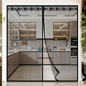 Extra Large Summer Black Striped Magnetic Screen Door Mesh Curtain for Home No Drilling Required Mosquito Proof Breathable Sof