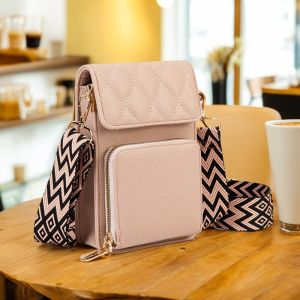 Vertical Large Screen Mobile Phone Bag Womens Crossbody Multi-Functional Coin Purse Wide Shoulder Strap Fashionable Elderly Use