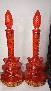 Lampu Altar Sembahyang 1 Set Model Yuan Bao Emas Merah 26Cm