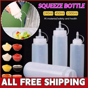 Free Shipping 6PCS 240ml 350ml 500ml 1000ml Clear Plastic Squeeze Bottle Condiment Dispenser Condiment Squeeze Bottle Sauce Squeeze Squirt Bottle Syrup Container with On Cap Lids