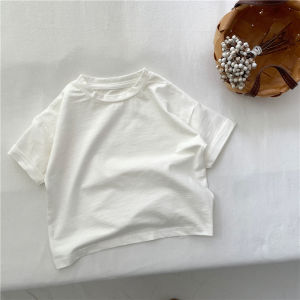Áo Thun Cotton Co Giãn Mùa Hè Cho Trẻ Em Tay Ngắn Màu Trơn Cổ Tròn Thoáng Khí Thoải Mái Cho Bé Trai Và Bé Gái