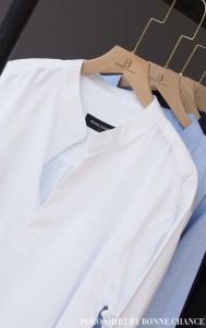 Bonne Chance - เสื้อเชิ้ตชาย คอโปโล ดำ/กรม/ขาว/แดง ผู้ชาย ใบหน้า ประเภท: สวม