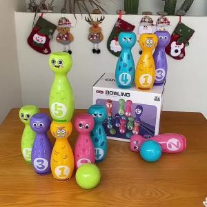 Childrens bowling toys cartoon fun expression gift box packaging suitable for indoor and outdoor party games 10 bottles 2 balls