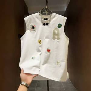 Áo Thun Nam Mùa Hè Không Tay Thêu Chữ Thời Trang Mỹ Cạp Chun Thể Thao Thường Ngày Đa Năng Áo Chui Đầu Cotton Thoáng Khí