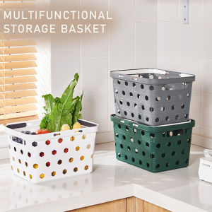 Plastic Basket Bin with Handle: Multipurpose Kitchen Countertop Laundry Toiletries Organizer Stackable Closet Storage