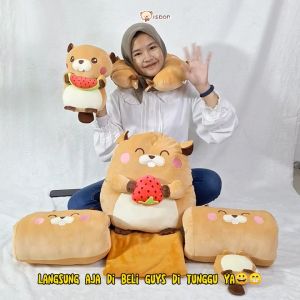 Bantal Leher Karakter Berang-Berang Beaverly 2 in 1 Penutup Mata Eye Mask Nyaman Digunakan Mudah Dibawa by Istana Boneka