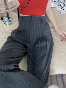 High Waist Striped Wide Leg Pants Womens Spring Autumn Loose Fit Slimming Straight Cut Casual Trousers High Design Sense