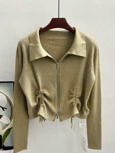 เสื้อคาร์ดิแกนถักแขนยาวผู้หญิงฤดูใบไม้ร่วง 2025 ดีไซน์ใหม่ คอตั้ง ซิปคู่ ทรงสั้น ทรงเข้ารูป เสื้อคลุมกันหนาว