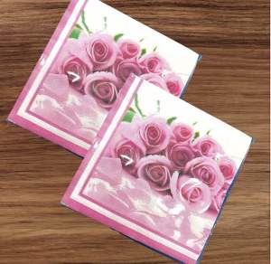 Party Dinner Napkin Serviette Disposable Paper Tissue- Colour Floral Pink Roses Flowers Valentine Romantic Print [NSP106]