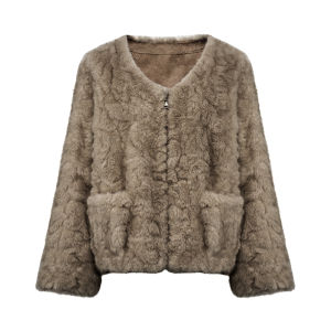 Petit Bari | V-Neck Loose Faux Fur Coat
