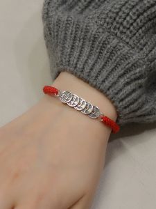 Handcrafted S925 Sterling Silver Five Emperors Coin Red Rope Bracelet for Snake Year Couples Students Women Men Fashion Jewelry