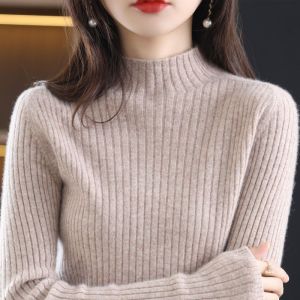 Slim Fit Long Sleeve Half High Collar Straight Tube Base Shirt Womens Knitted Sweater Fashionable Autumn New Style Commute