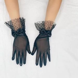 Hang qiao shopWomen Black White Summer Uv-proof Driving Gloves Mesh Fishnet Gloves Lace Mittens Full Finger Girls Lace Fashion Gloves
