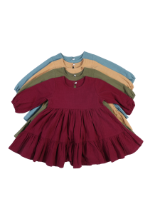 New Style Toddler Dress Long Sleeve Cotton Childrens Dress Solid Color European and American Girls Jumpsuit Dress