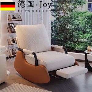 Modern Simple Style Rocking Recliner Chair for Nap Balcony Home Leisure Sofa Lazy Chair Metal Frame Cotton Linen Fabric