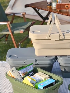☀️Life Core☀️ Foldable Picnic Basket with Lid and Handles - 2 in 1 Folding Picnic Basket Table Collapsible Tub Basket for Food Utensils Outdoor Collapsible Basket for Camping