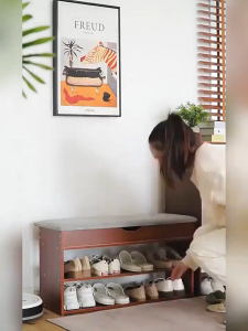 Shoe Cabinet with Seat Flip Shoe Bench Shoe Rack Cushion Multi layer shoe cabinet shoe Organizers Wooden Shoe Storage