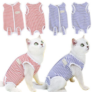 Sentexin Kitten Recovery Suits Girls Pet Surgical Gown Clothes Breathable Pet Cat Weaning Cotton Clothes Stripped Sterilization Jumpsuit for Small Dogs