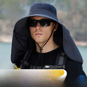 Mens Summer Outdoor Fishing Hat UV Protection Full Face Sunshade Fisherman Cap Street Style Large Brim round Top Hat
