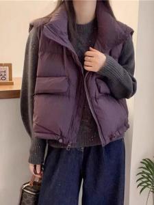 Trendy Cotton Jacket Vest Women Slimming Warm Short Bread Style Vest Top Coat  Shape Pear Shape Long Sleeve Zipper Closure