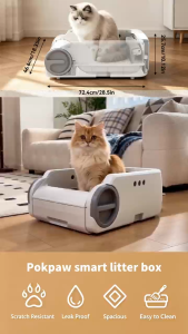 Pokpaw Automatic Cat Litter Box Large Capacity Open Top Self Cleaning Smart Cat Toilet with APP Control for Multiple Cats
