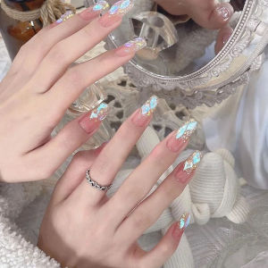 Aurora Diamond Handmade Wearable Nail Art Stickers White Enhancing Detachable Temper Elf Elegant Medium Long Design