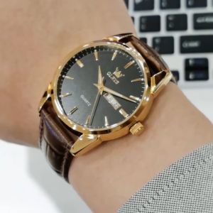 OLEVS Jam Tangan Pria Original 6898 Anti Air Tahan Kulit Tanggal Luminous Analog Men Watch