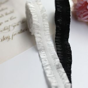 Black White Elastic Lace Material Pleated Ruffle Trim DIY Clothes Decoration Ribbon Auxiliary Material 2cm Home Fabric Sewing