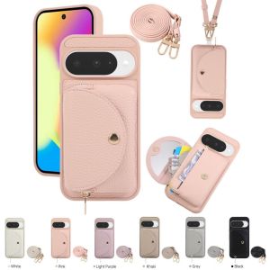 Leather Lychee Grain Round Flip Simple Wallet Phone Case For Google Pixel 6 7 8A 10 ProXL 9 8 7 Pro Pocket Magnetic Buckle Cover