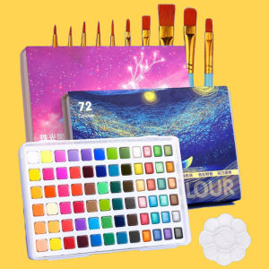 Pearl Solid Watercolor Paint with Brush&Palette 48/60/72 Colors Glitter Pigment Drawing Set for Kids&Artists Art Supplies