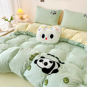 Ins Style Student Dormitory Bedding Set Pure Color Panda Towel Cotton Washed Three-piece Quilt Coverlet Bed Sheet Set