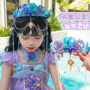 Super Fairy Kids Mermaid Princess Bowknot Hairpin Headdress Sweet Girls Hairband Head Chain Girl Necklace 61