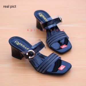 Aprilia sandal pesta wanita terbaru kekinian/sendal hak tahu tinggi 5cm/heels wanita pesta kondangan/sandal selop slip on anti licin/sandal perempuan mika jeli import /bisa cod