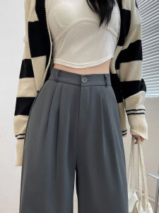 Gray Suit Pants Womens Casual Drapey Spring Autumn New Style Slimming Wide Leg Trousers High Waist Straight Cut Polyester Fiber