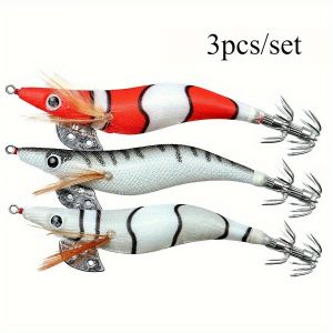 Ackibbik 3pcs/Set Shrimp Fishing Lures Luminous Squid Jig Hook Shrimp Prawn Lure Artificial Hard Bait Octopus Fishing Supplies