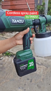 TANZU Cordless Paint Spray Gun Brushless Motor 1L Large Capacity Container with 5 Sizes Adjustable Nozzles Portable HVLP Paint Sprayer for Wood Fence Handcraft & Car Touch-Up Painting