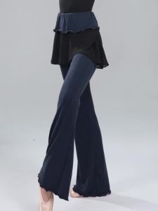 Women Ballet Flared Dance Pants High Waist Ruffle Waistband Stretchy Cotton Bell Bottoms Yoga Modern Dance Gym Practice Trousers