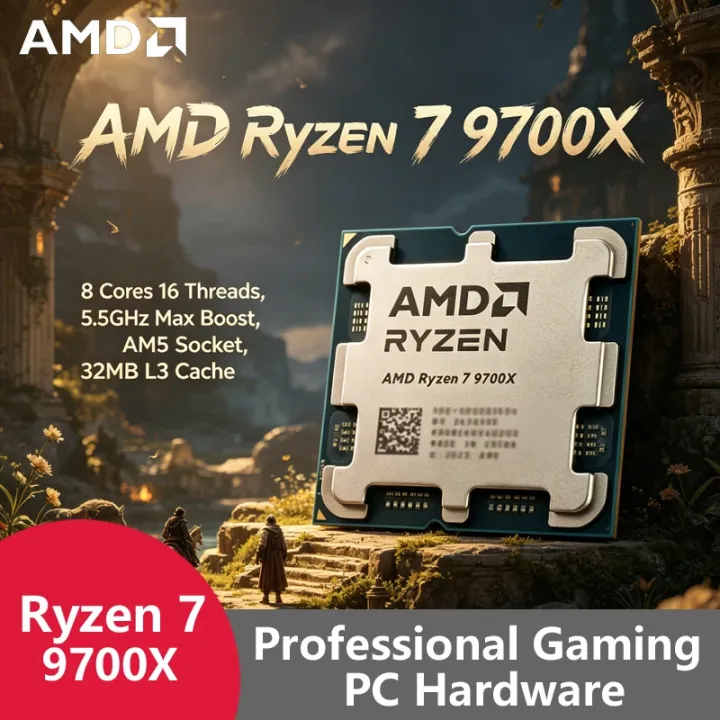 AMD | AMD Ryzen 7 9700X AM5 Unlocked Tray CPU, 8C16T 5.5GHz Boost, 32MB Cache, Loose Chip No Box For Gaming Desktop Builds