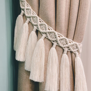 สายรัดผ้าม่าน Macrame มีพู่ที่ด้านหลังเชือกคอตตอนทอมือ aksesoris gorden ตกแต่งแนวโบฮีเมียนที่แขวนผนัง