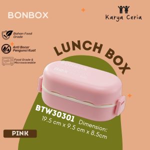 Bonbox Lunch Box Set BTW30301 850ml Tempat Kotak Bekal Makan 2 Sekat Anti Tumpah Microwaveable