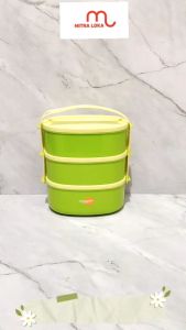 Mitra Loka Rantang 3 Susun Pelastik Murah 3 + Handle RPLK 9028 Golden Sunkist Bontot Makanan Wadah Nasi Dan Lauk Anti Tumpah