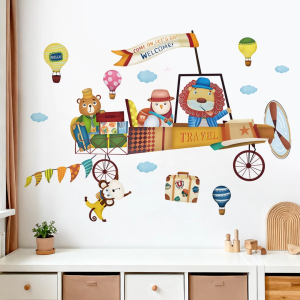Decal giấy dán tường Máy bay du lịch hoạt hình Có keo sẵn - Trang trí dán tường phòng bé theo chủ đề Khám phá& phiêu lưu