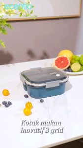 ecentio Tempat Makan Anti Tumpah Lunch Box 3 Grid Dengan Sendok Gratis Anti Tumpah Berbahan PP 850/1100 BPA Free