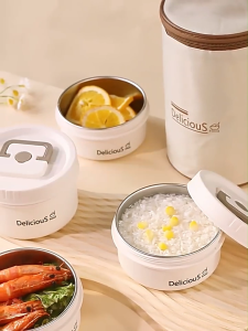 Stainless Steel Bento Box for Lunch Portable Insulated Food Container Set with Thermal Lunch Box 2 Separate Stackable Lunch Container